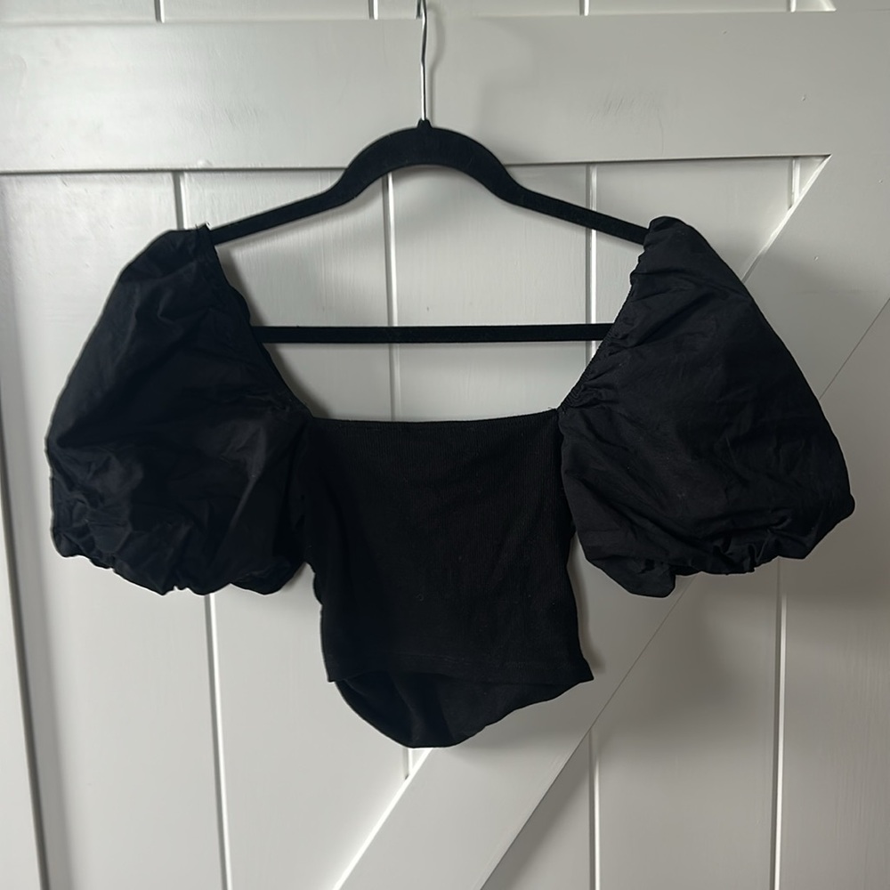 Zara Puff Sleeve Black crop top - Picture 9 of 11
